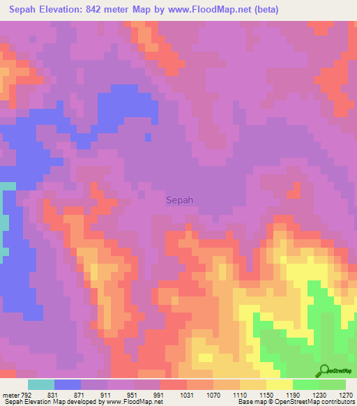Sepah,Iran Elevation Map