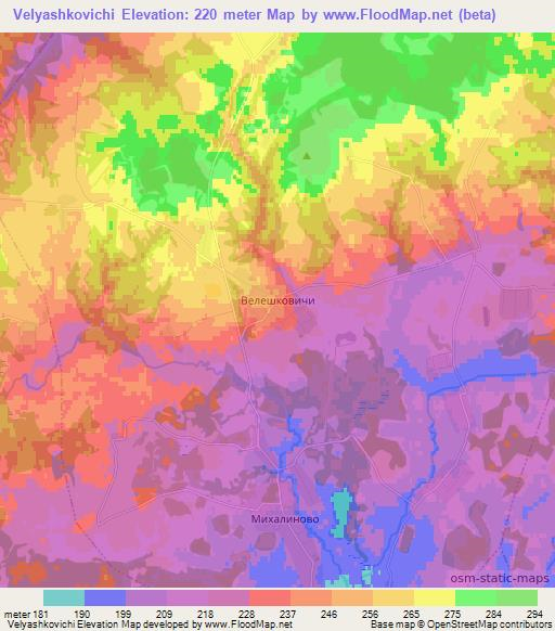 Velyashkovichi,Belarus Elevation Map