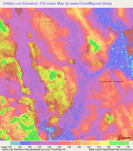 Velikiy Les,Belarus Elevation Map