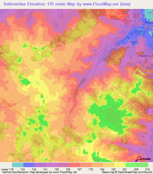 Vekhotnitsa,Belarus Elevation Map