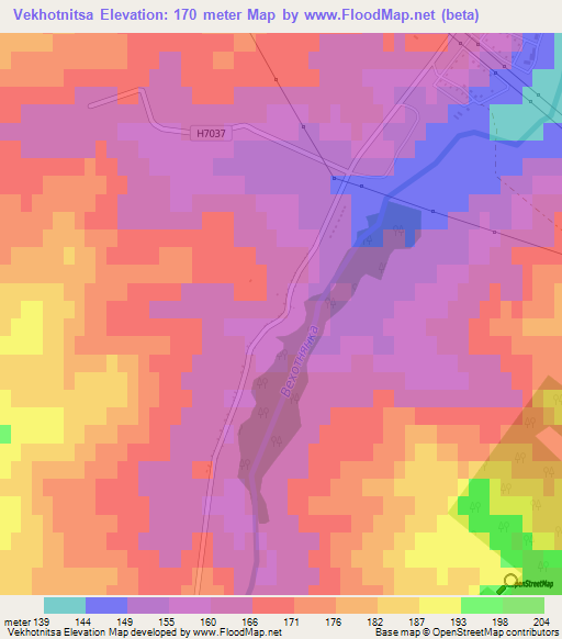 Vekhotnitsa,Belarus Elevation Map