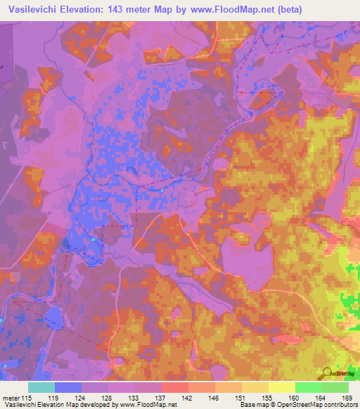 Vasilevichi,Belarus Elevation Map