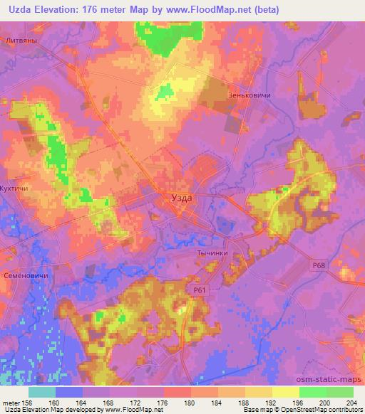 Uzda,Belarus Elevation Map