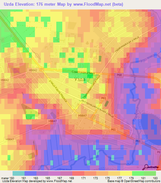 Uzda,Belarus Elevation Map