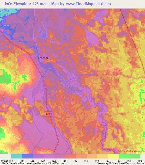 Ust'e,Belarus Elevation Map