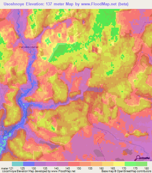 Usoshnoye,Belarus Elevation Map