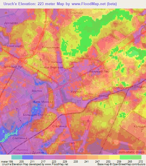 Uruch'e,Belarus Elevation Map
