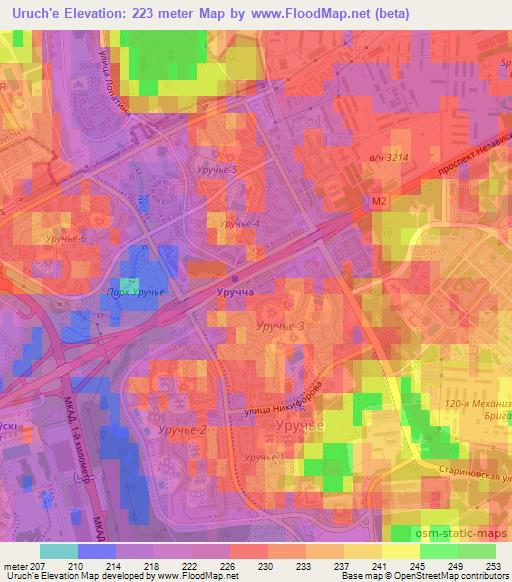 Uruch'e,Belarus Elevation Map