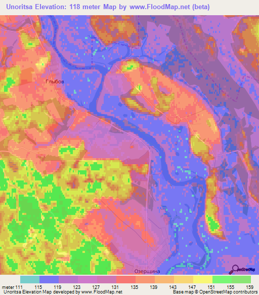 Unoritsa,Belarus Elevation Map