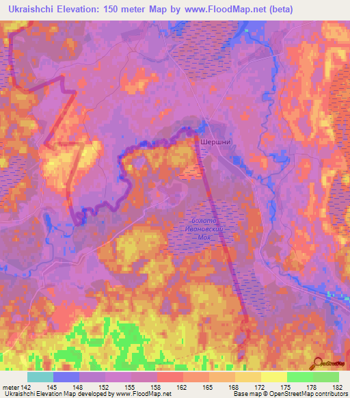 Ukraishchi,Belarus Elevation Map
