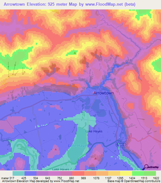 Arrowtown,New Zealand Elevation Map