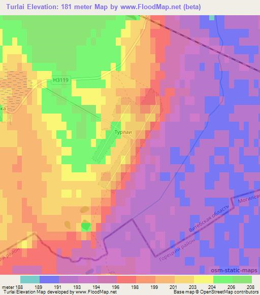 Turlai,Belarus Elevation Map