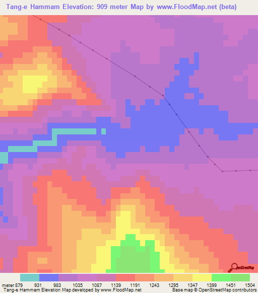 Tang-e Hammam,Iran Elevation Map