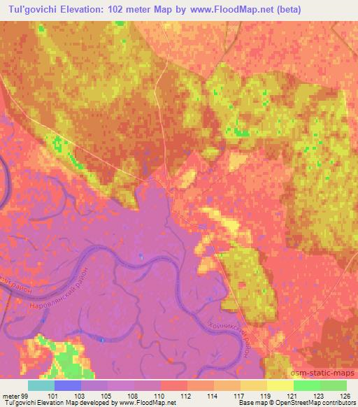 Tul'govichi,Belarus Elevation Map