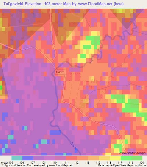 Tul'govichi,Belarus Elevation Map