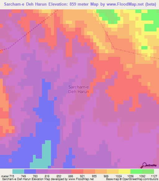 Sarcham-e Deh Harun,Iran Elevation Map