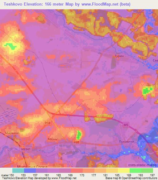 Teshkovo,Belarus Elevation Map