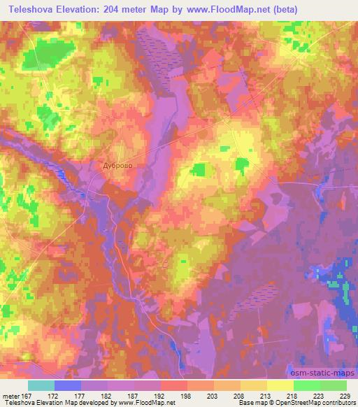 Teleshova,Belarus Elevation Map