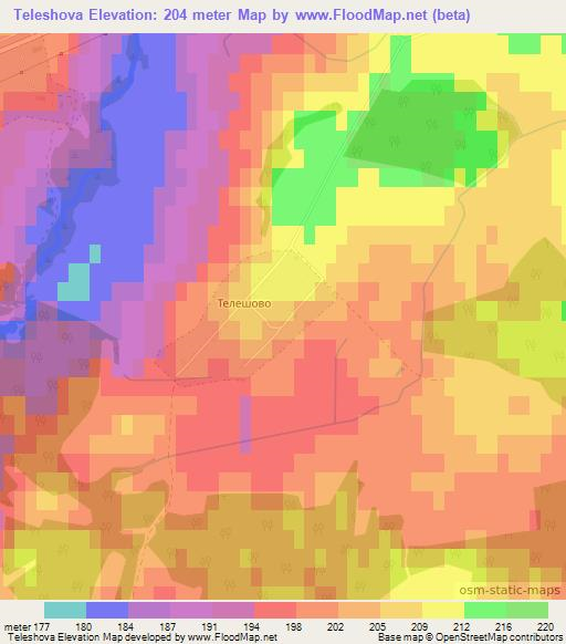 Teleshova,Belarus Elevation Map