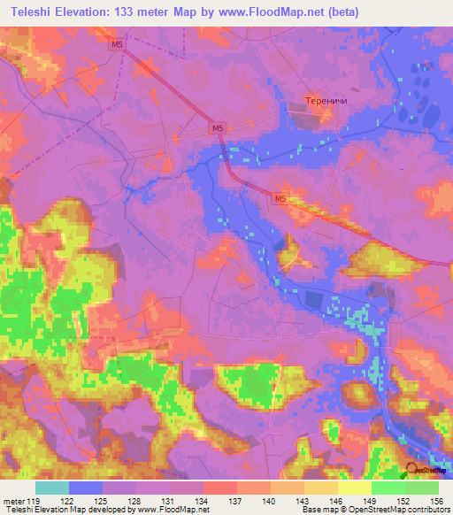 Teleshi,Belarus Elevation Map