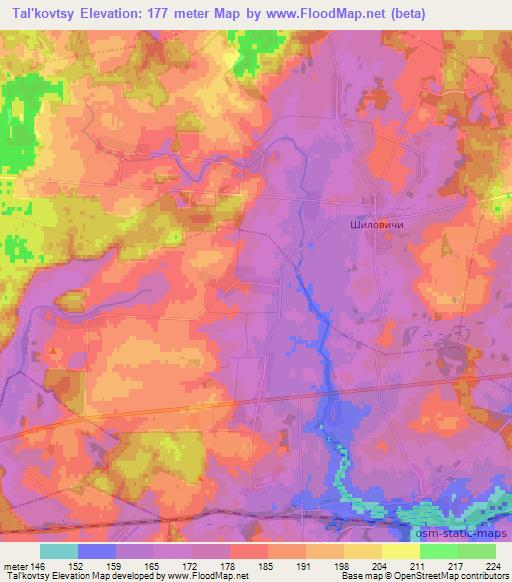 Tal'kovtsy,Belarus Elevation Map