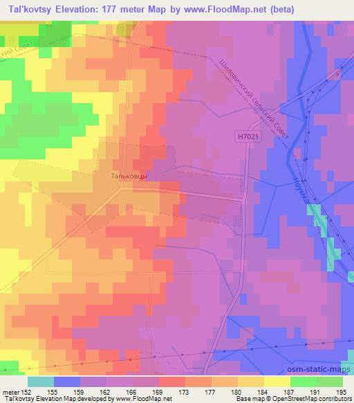 Tal'kovtsy,Belarus Elevation Map