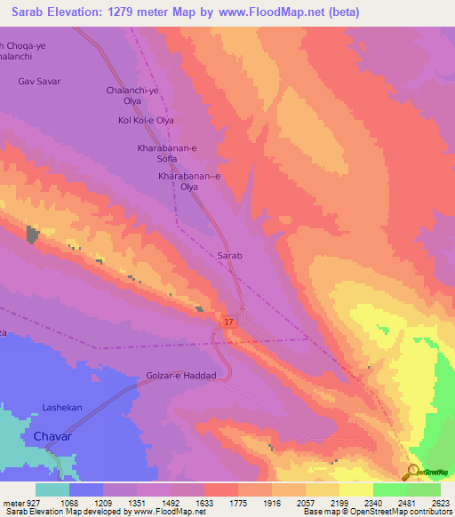 Sarab,Iran Elevation Map