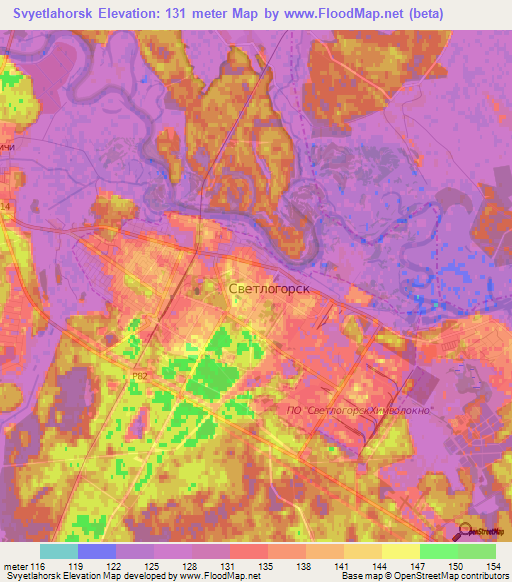 Svyetlahorsk,Belarus Elevation Map