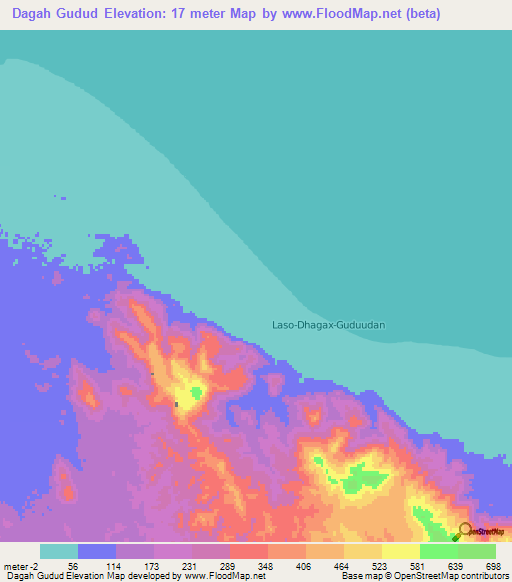 Dagah Gudud,Somalia Elevation Map
