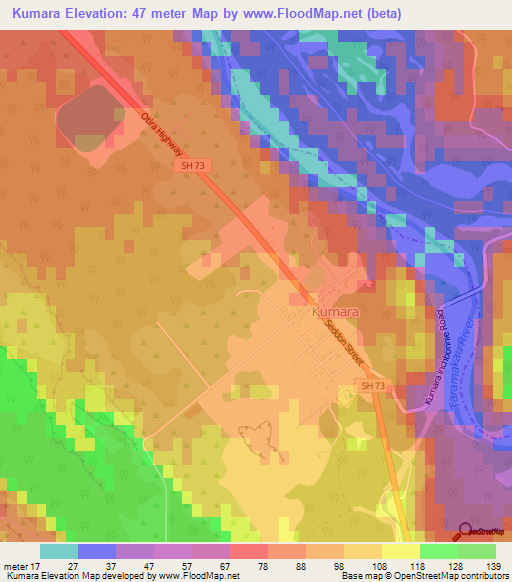 Kumara,New Zealand Elevation Map