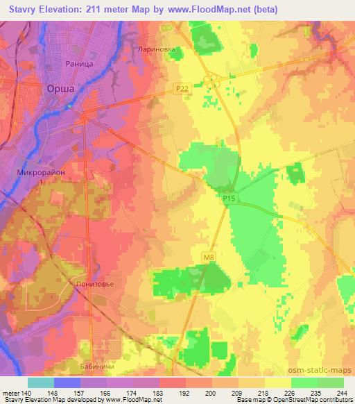 Stavry,Belarus Elevation Map