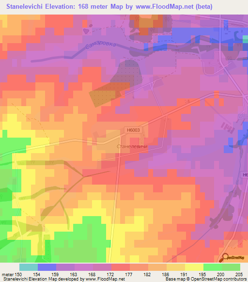 Stanelevichi,Belarus Elevation Map