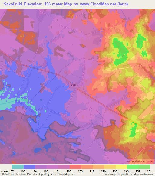 Sakol'niki,Belarus Elevation Map
