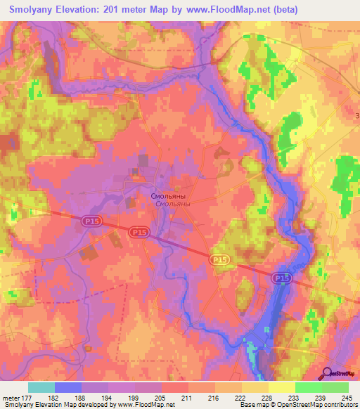 Smolyany,Belarus Elevation Map