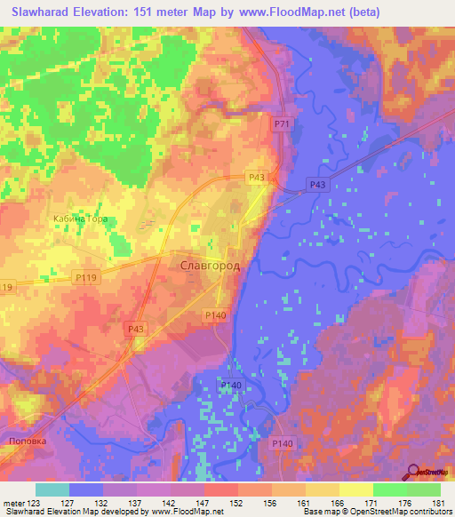 Slawharad,Belarus Elevation Map