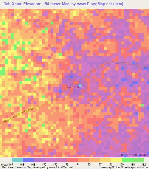 Dab Xarar,Somalia Elevation Map