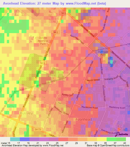 Avonhead,New Zealand Elevation Map