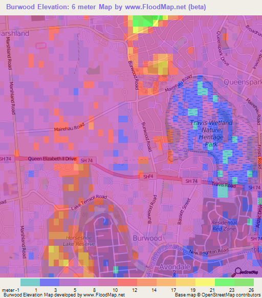 Burwood,New Zealand Elevation Map