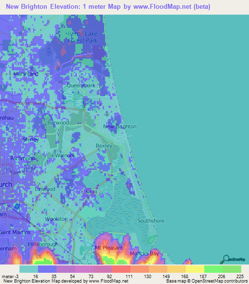 New Brighton,New Zealand Elevation Map