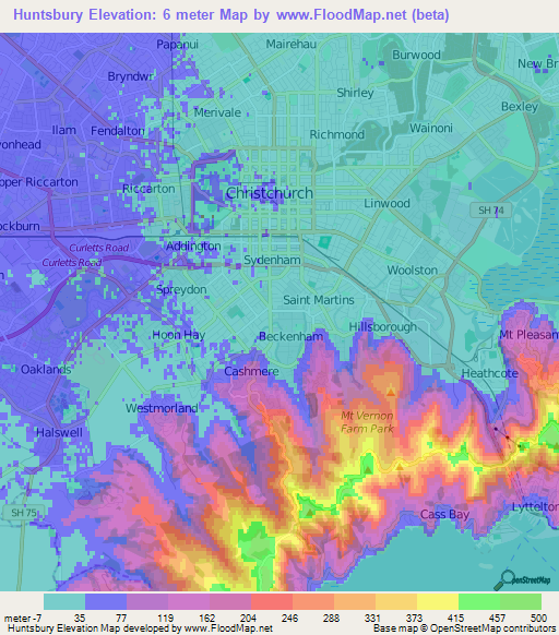 Huntsbury,New Zealand Elevation Map