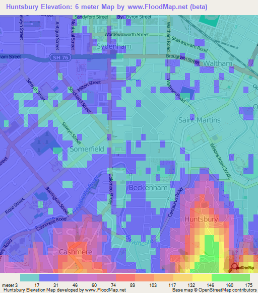Huntsbury,New Zealand Elevation Map