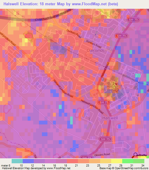 Halswell,New Zealand Elevation Map