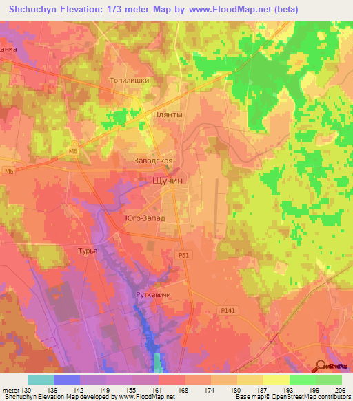 Shchuchyn,Belarus Elevation Map