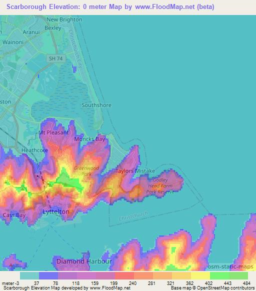 Scarborough,New Zealand Elevation Map