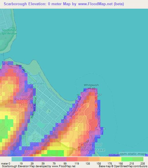 Scarborough,New Zealand Elevation Map
