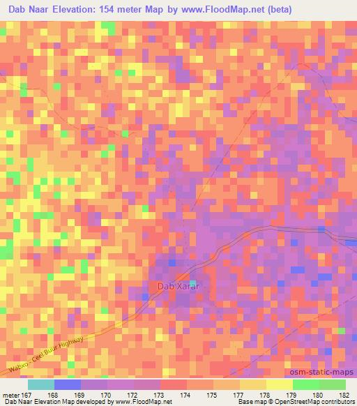 Dab Naar,Somalia Elevation Map