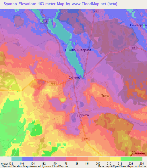 Syanno,Belarus Elevation Map