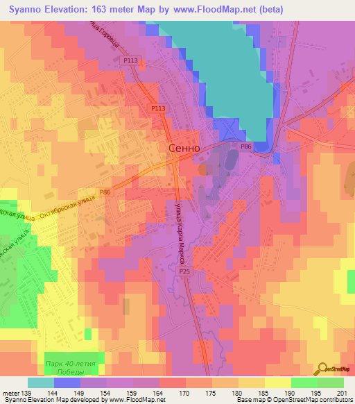 Syanno,Belarus Elevation Map