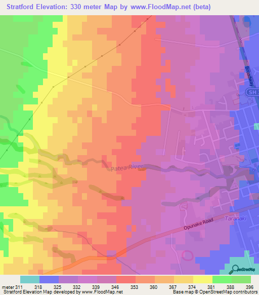 Stratford,New Zealand Elevation Map