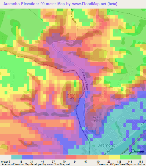 Aramoho,New Zealand Elevation Map